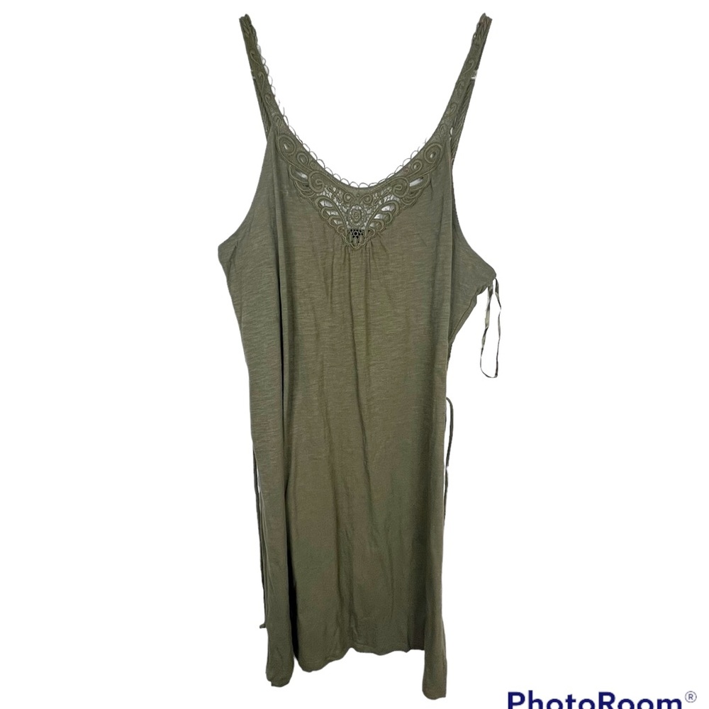 NWT Gap Plus Olive V Lace inset Neck Cotton Cotton Tie Waist Tank Dress